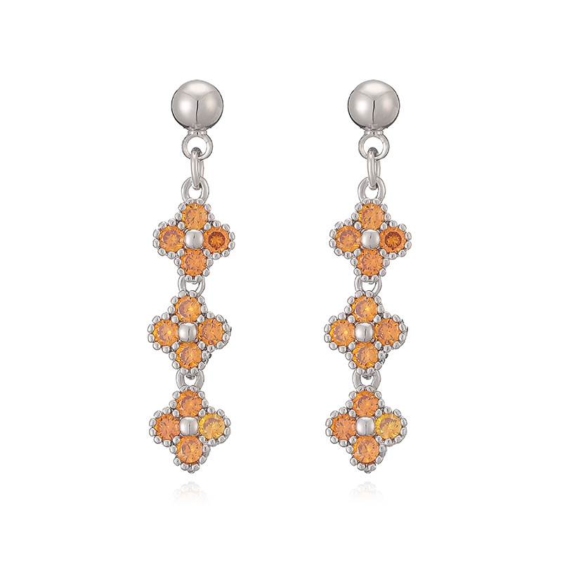 Elegant Crystal Flower Tassel Drop Earrings - Triple Floral Dangle Studs 11