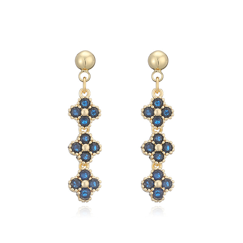 Elegant Crystal Flower Tassel Drop Earrings - Triple Floral Dangle Studs 18