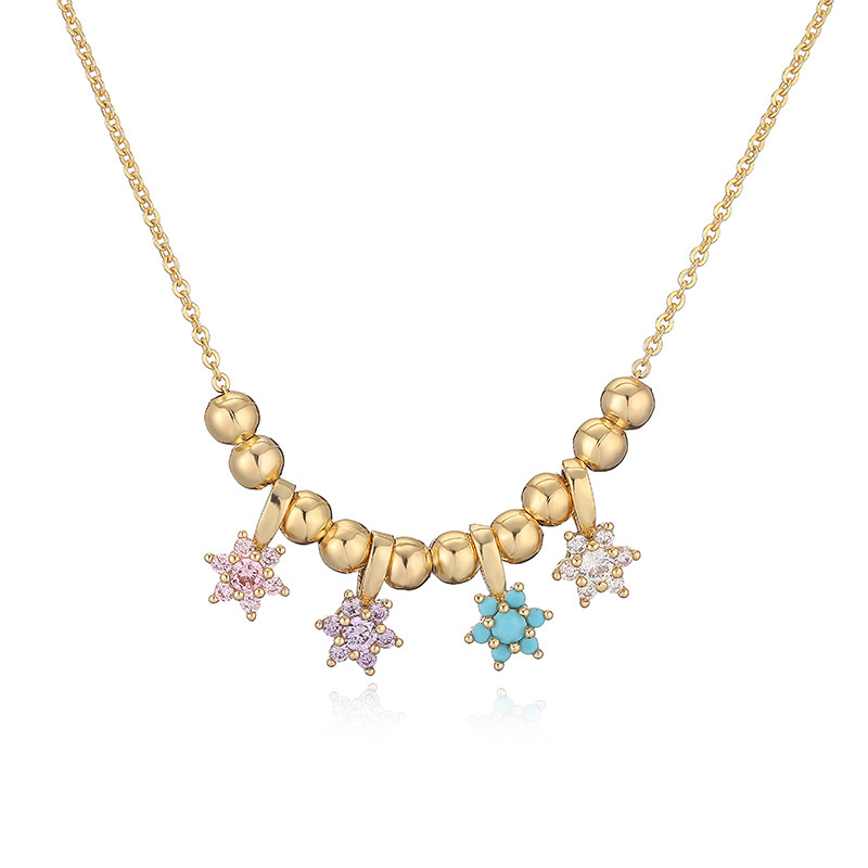 Exquisite Sweet Copper Inlaid Crystal Star and Round Bead Spliced Necklace - Niche Light Luxury Sparkling Flower Petal Clavicle Chain 5