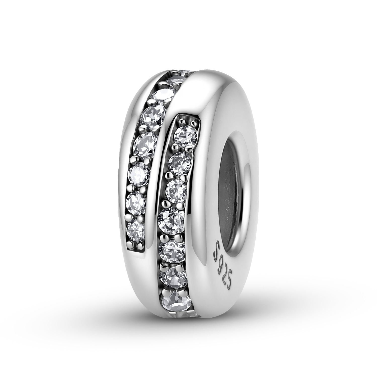 S925 Pure Silver Geometric Line-Wrapped Zircon Spacer Bead — European & American Fashion Minimalist Bracelet DIY Accessory — Charms | MAOLE Fine Jewelry