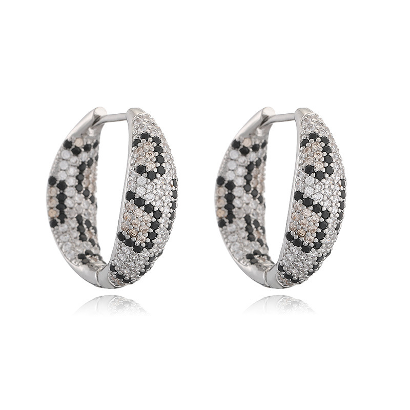 Luxury Leopard Print Crystal Hoop Earrings - Square Snakeskin Huggie Hinged Earrings 5