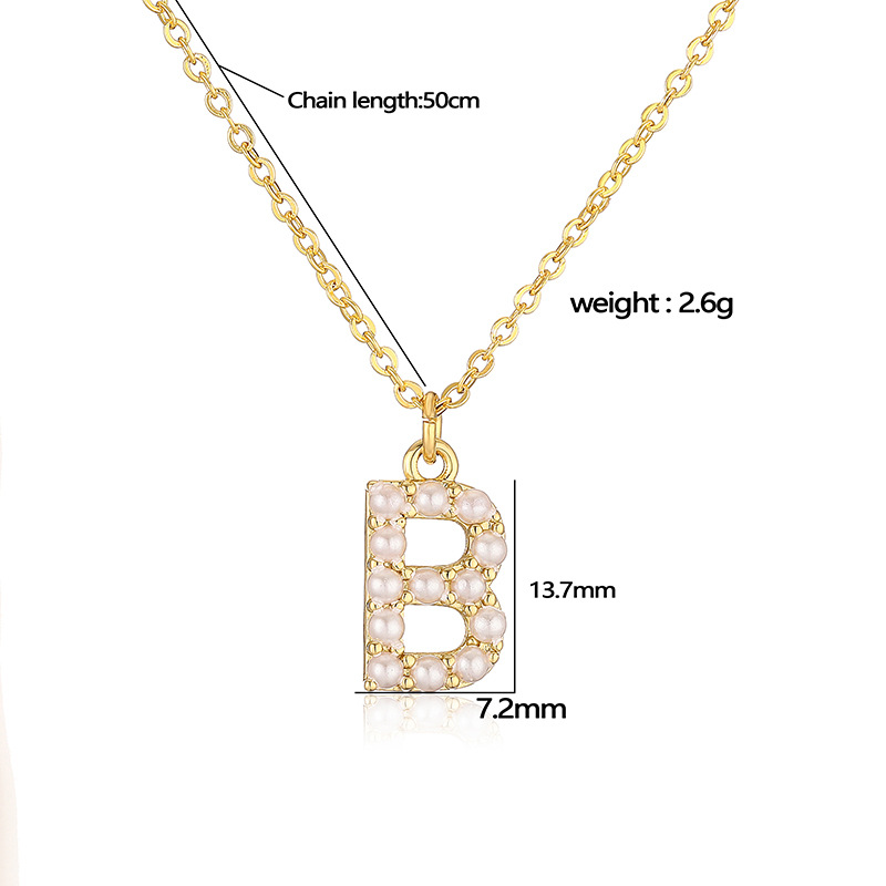 Copper Pearl Inlaid 26 Letter Necklace Women's Niche High-End Clavicle Chain (Gold Tone) 2