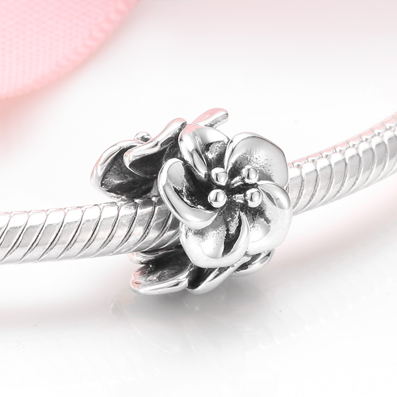 Simple Sterling Silver Wrap Flower Bead Charm S925 Dangle for DIY Bracelet — view 2