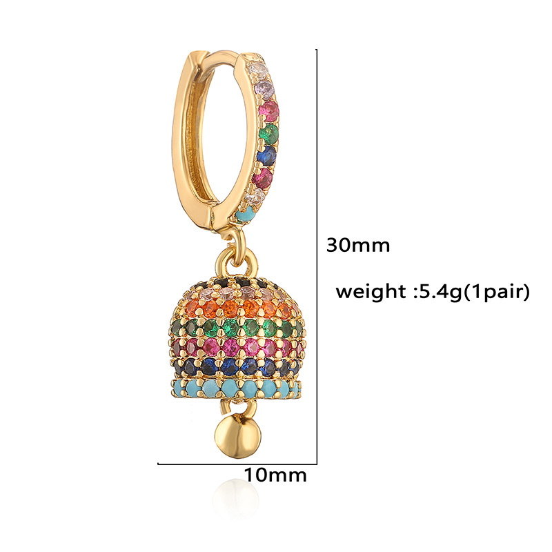 Fashion Luxury Copper Inlaid Colored Diamond Bell Earrings - Niche High-End Bell-Shaped Jewelry 2
