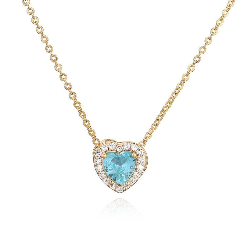 Elegant Light-Luxury Copper Inlaid Color Diamond Twelve Birthstone Heart Necklace Super Sparkling Heart Pendant Collarbone Chain 9