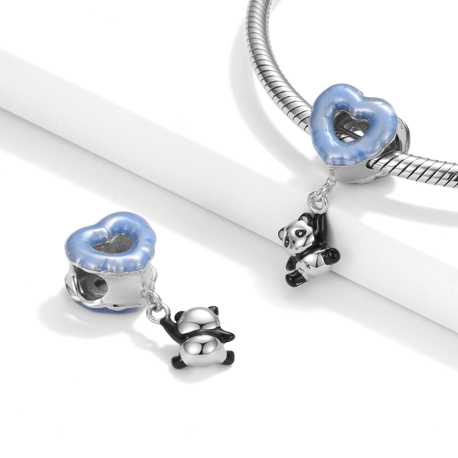 Colorful Heart Balloon Panda Charm 925 Sterling Silver Big Hole Bead for DIY Bracelet — view 2