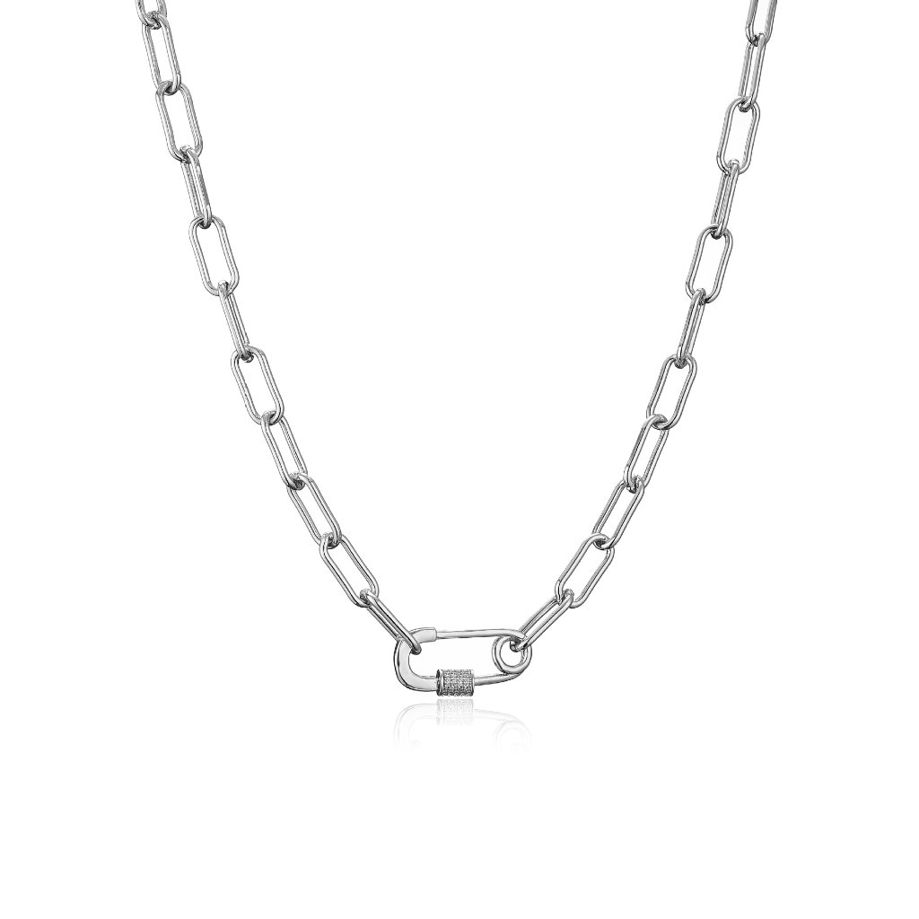 Micro-Pave Safety Pin Paperclip Chain Necklace and Bracelet - Hip-Hop Trendy Jewelry 3