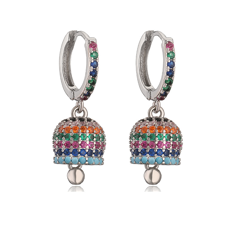 Fashion Luxury Copper Inlaid Colored Diamond Bell Earrings - Niche High-End Bell-Shaped Jewelry 6