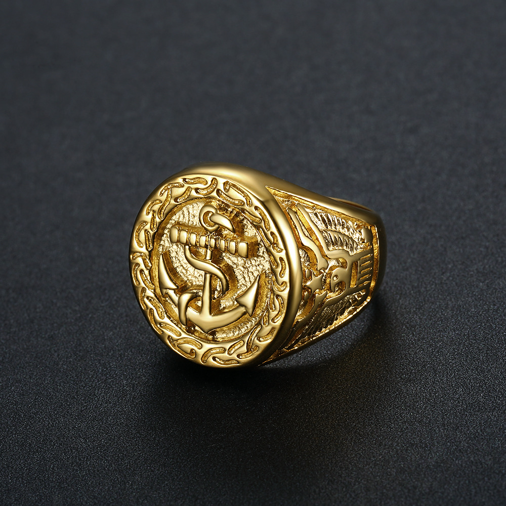Gold-Plated Eagle and Anchor Signet Ring — view 2
