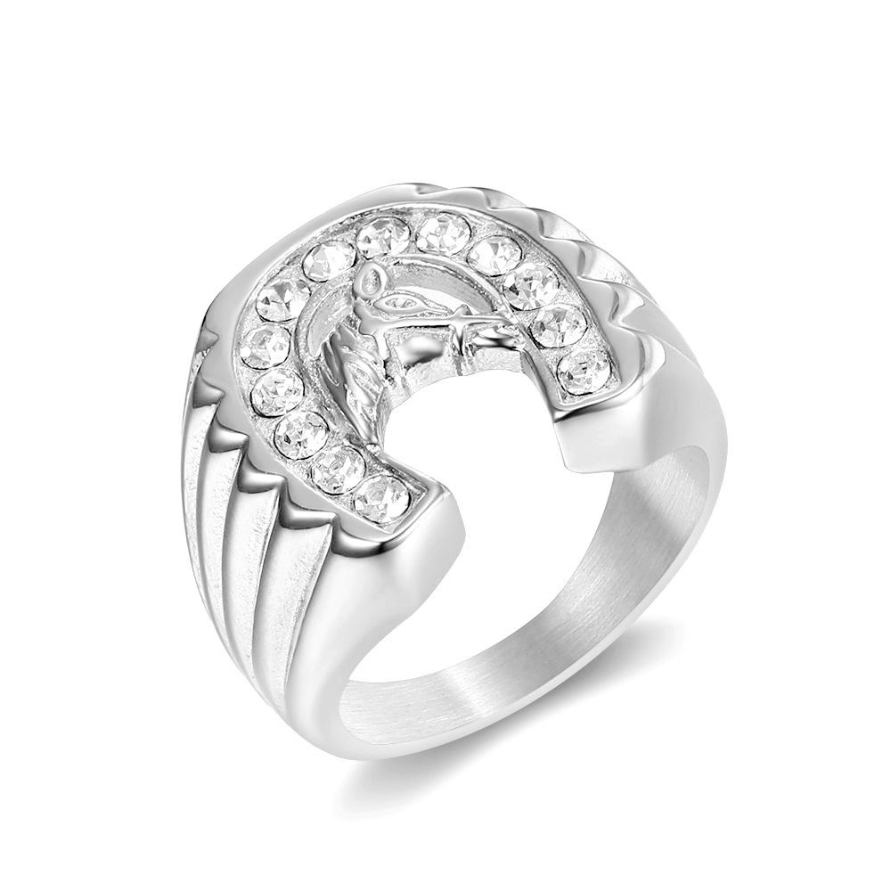 Steel Horse Head Rhinestone Signet Ring — Rings | MAOLE Fine Jewelry