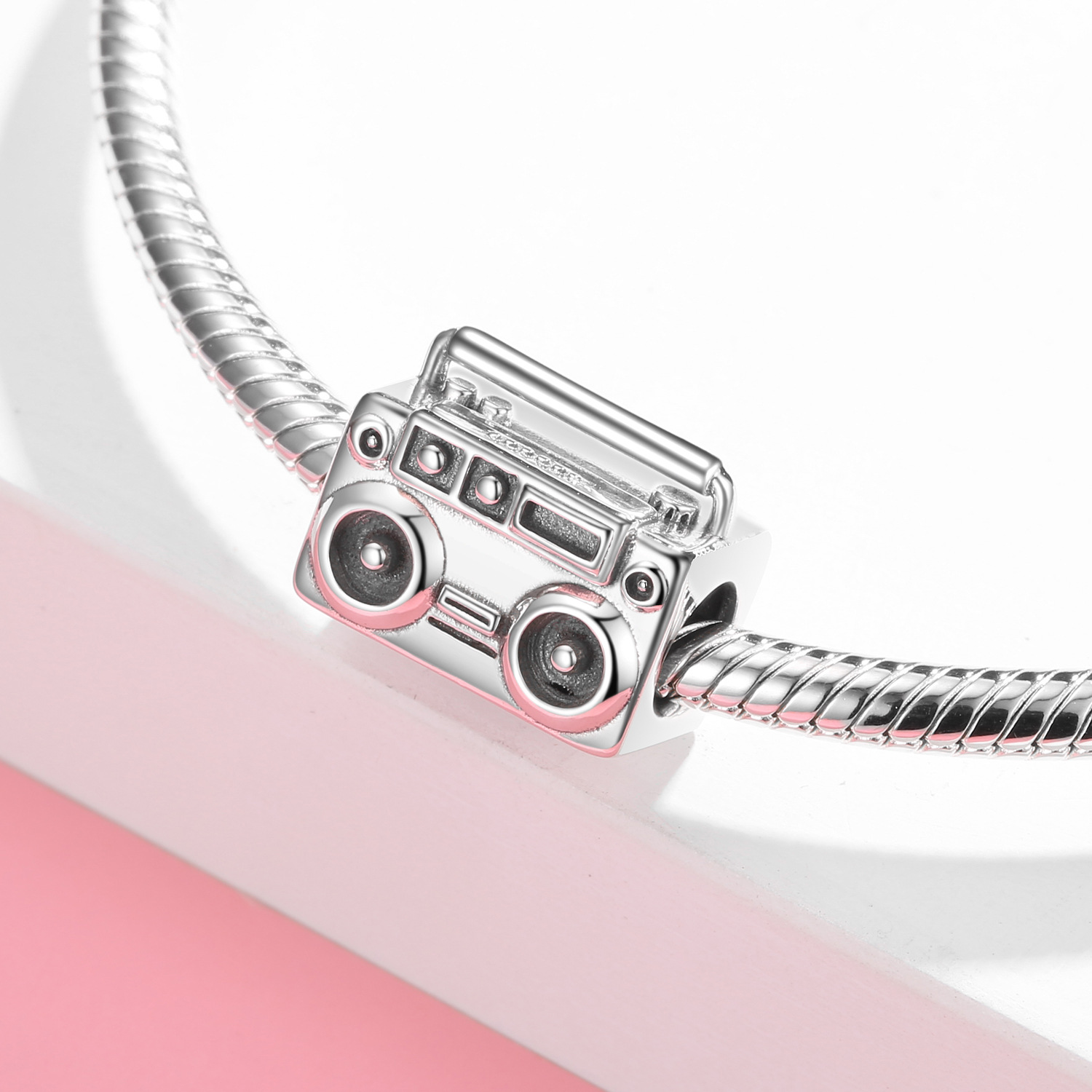 Rock Band Series Boombox Charm - 925 Sterling Silver Pendant — view 3