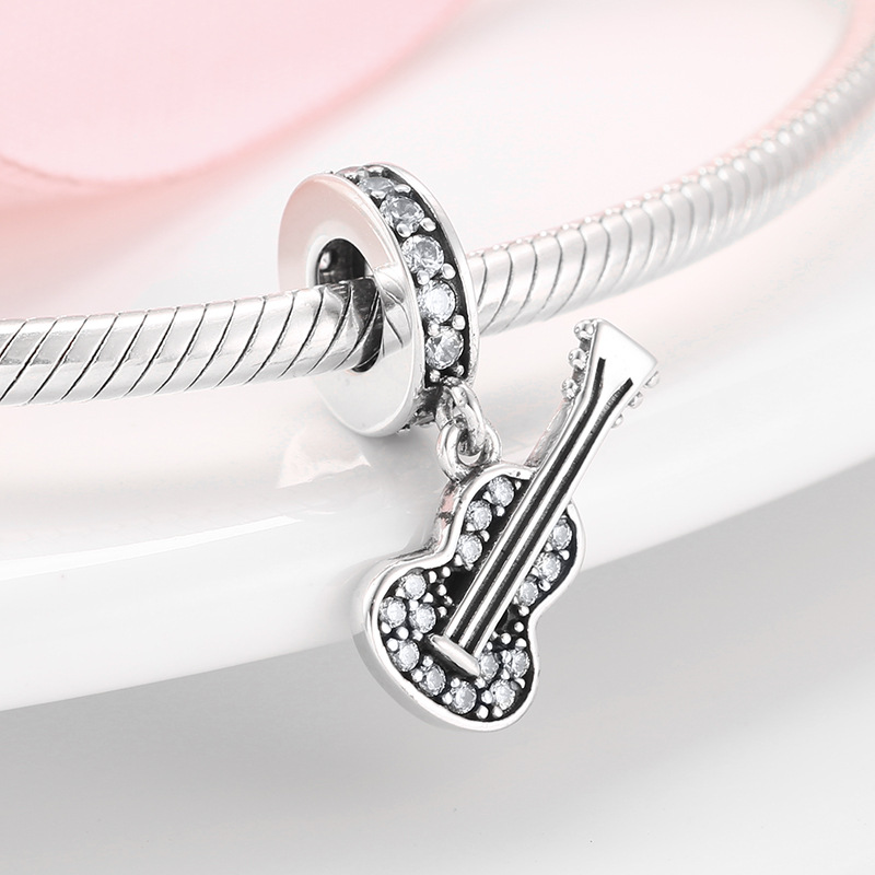 Guitar Charm - 925 Sterling Silver Cubic Zirconia Pendant — view 3