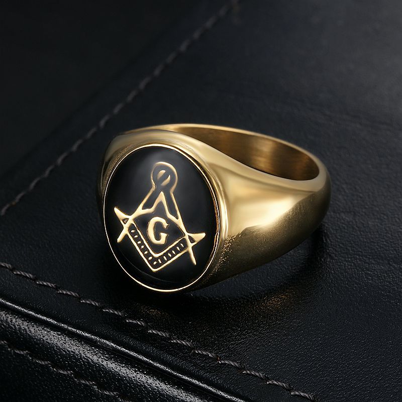 Freemason Square and Compass Gold Signet Ring — view 2