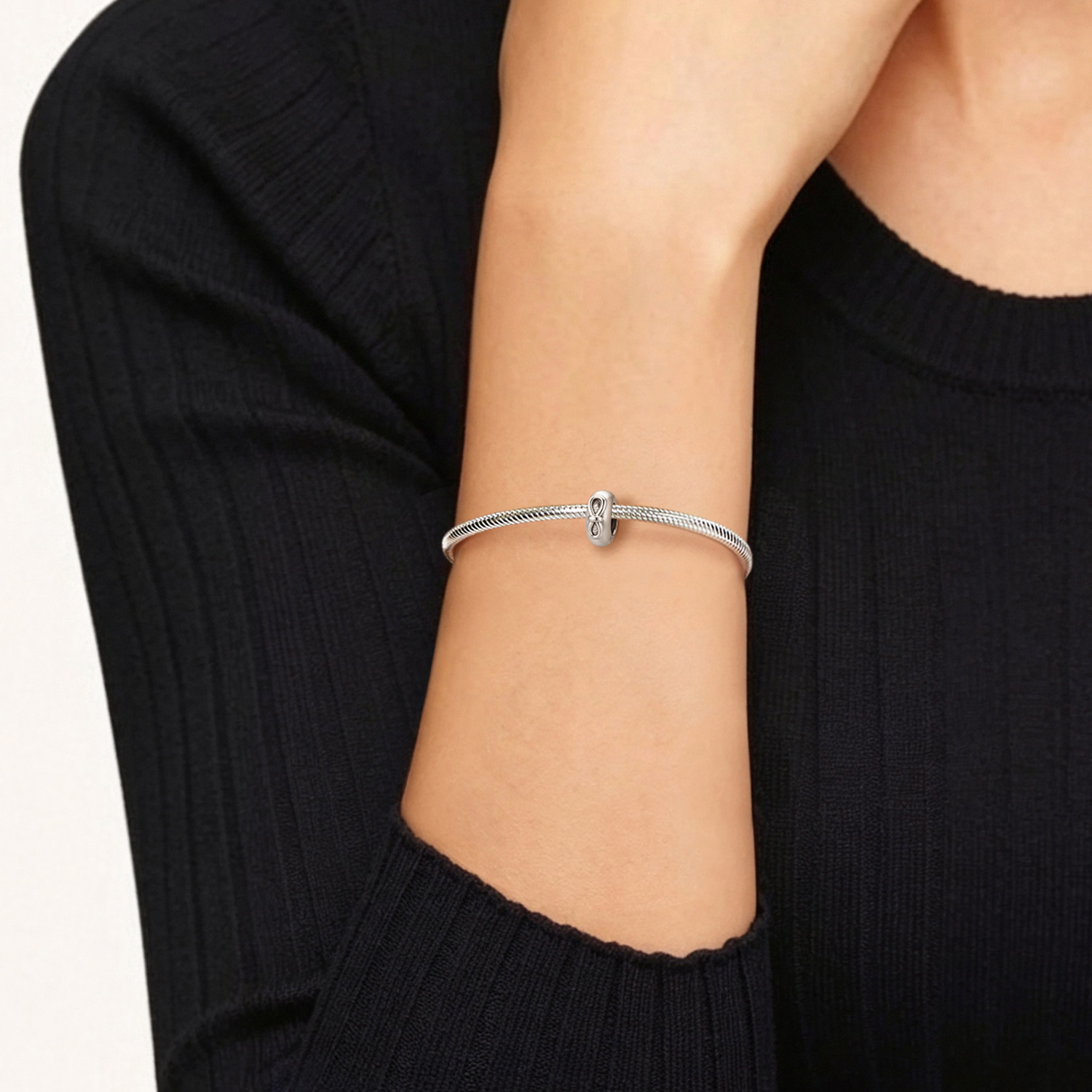S925 Sterling Silver Infinite Knot Spacer Bead — Korean Minimalist Style Bracelet DIY Accessory — view 2