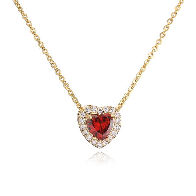 Elegant Light-Luxury Copper Inlaid Color Diamond Twelve Birthstone Heart Necklace Super Sparkling Heart Pendant Collarbone Chain 8