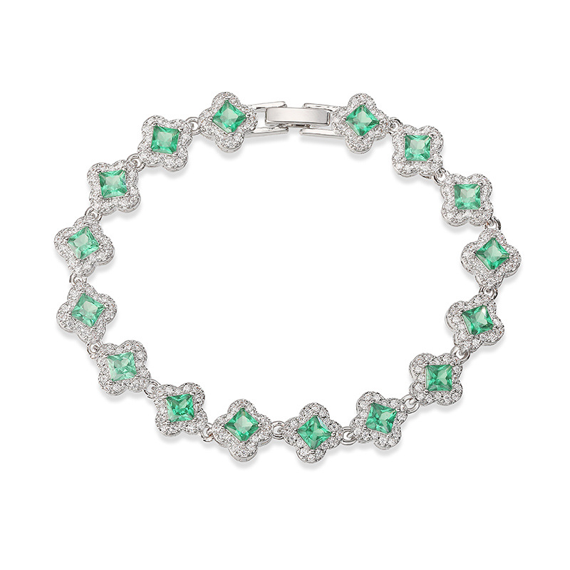 Copper Inlaid Colorful Zirconia Four-Leaf Clover Flower Petal Stackable Bracelet for Women - Luxury Sparkling Floral Bangle 10