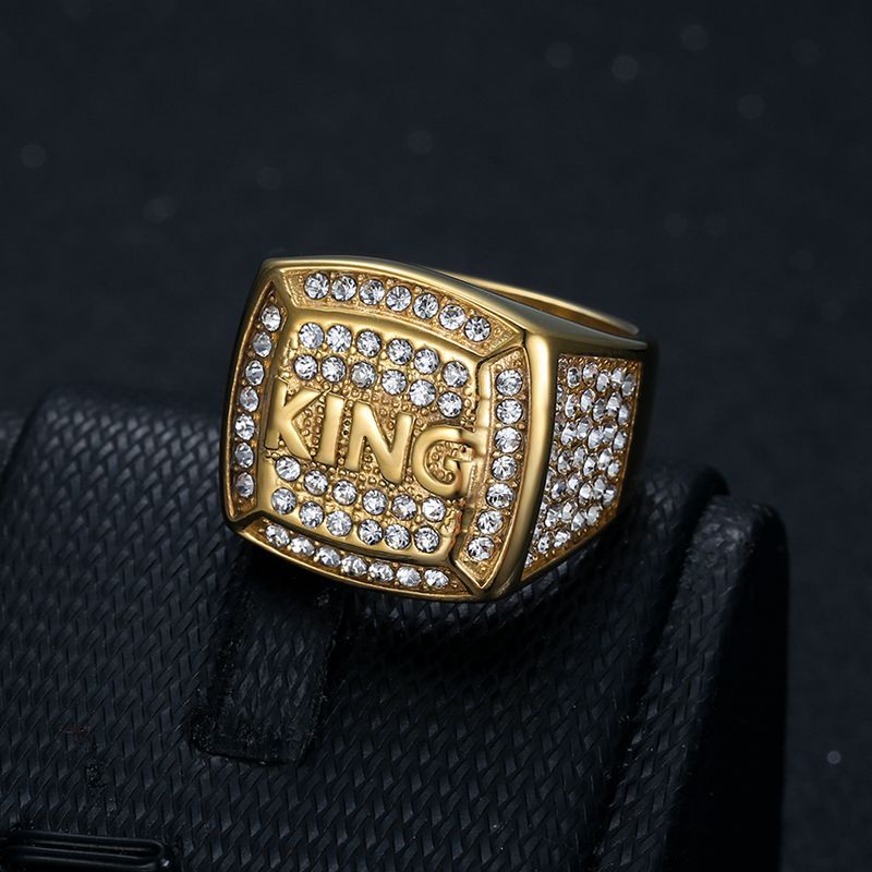 Gold-Plated Rhinestone KING Signet Ring — view 2