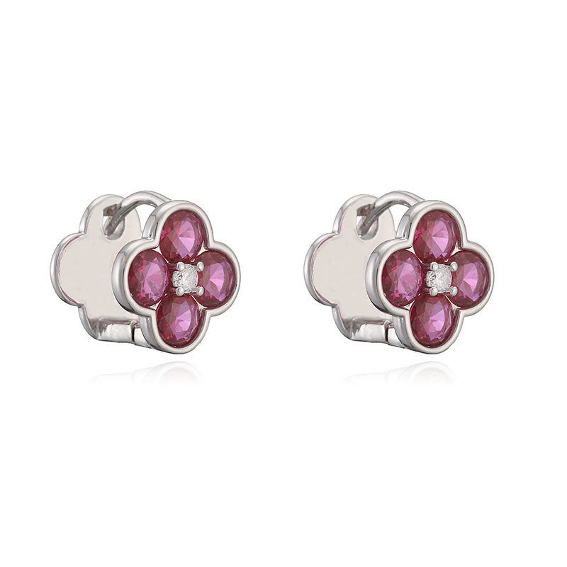 Exquisite Light-Luxury Copper Inlaid Colorful Zirconia Double-Sided Flower Huggie Hoop Earrings - Sweet Versatile Flower Petal Stackable Earrings for Women 6