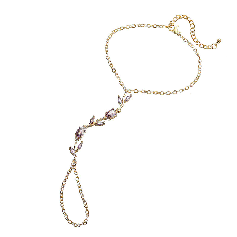 Copper Inlaid Colorful Zirconia Tulip Finger Chain Bracelet - Light Luxury Flower Petal Hand Chain Ring Integrated Slave Bracelet for Women 6