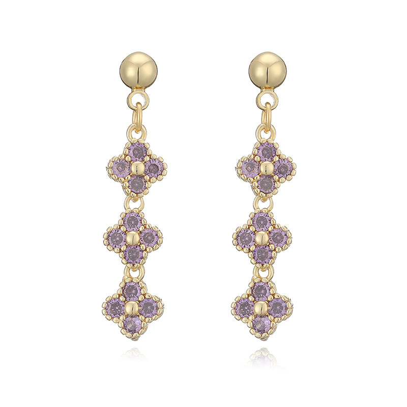 Elegant Crystal Flower Tassel Drop Earrings - Triple Floral Dangle Studs 4