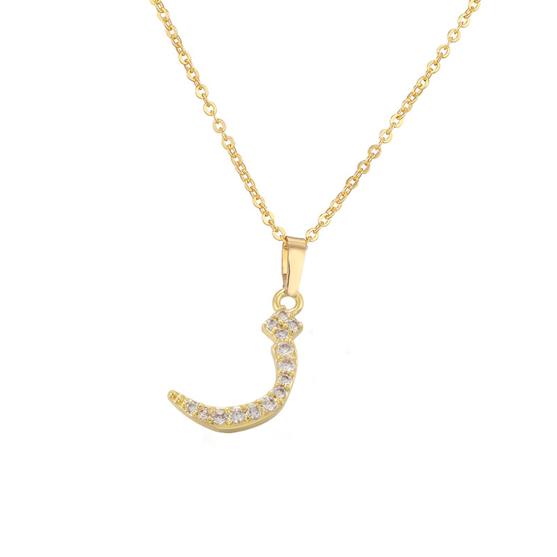 Copper Inlaid Zircon Arabic Letter Pendant Necklace Personalized Hip-Hop Letter Chain 19