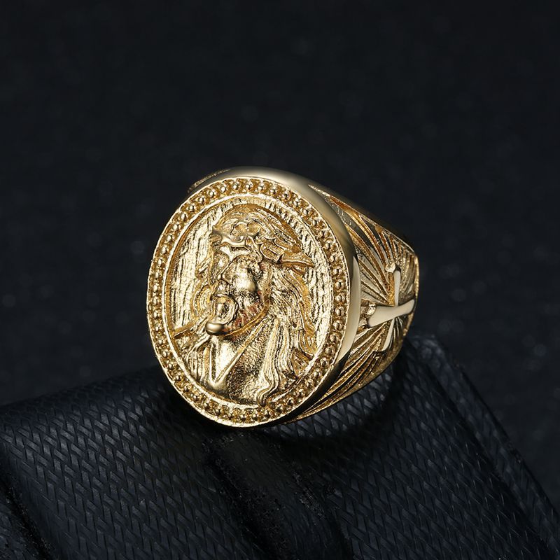 Gold-Plated Jesus Crown of Thorns Signet Ring — view 3