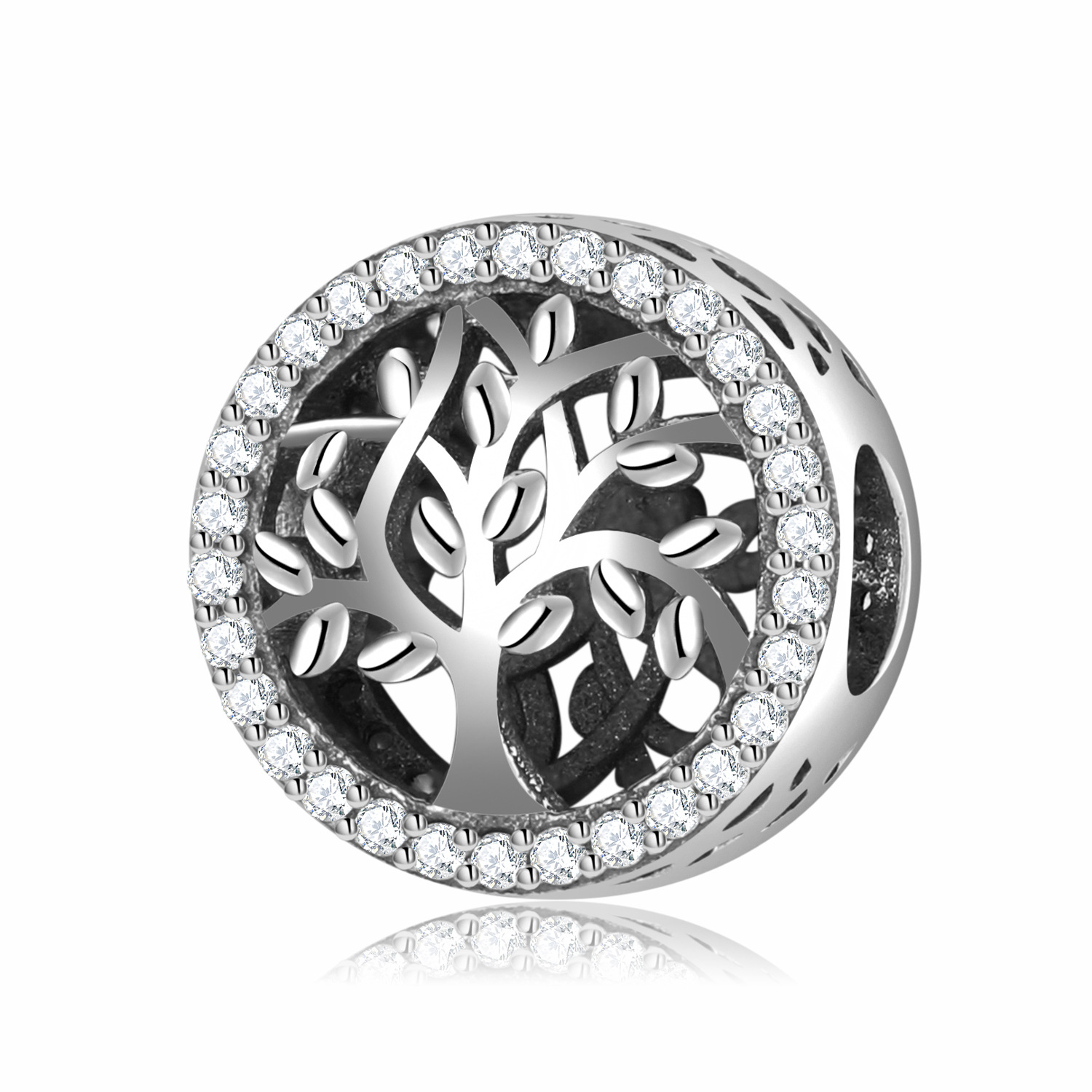 Tree of Life Charm Bead S925 Sterling Silver Openwork CZ Border for Bracelet or Necklace — Charms | MAOLE Fine Jewelry