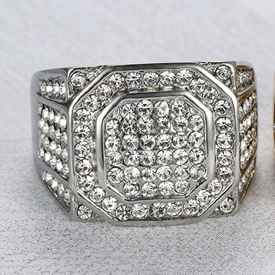 Iced-Out Octagonal Rhinestone Signet Ring — view 2