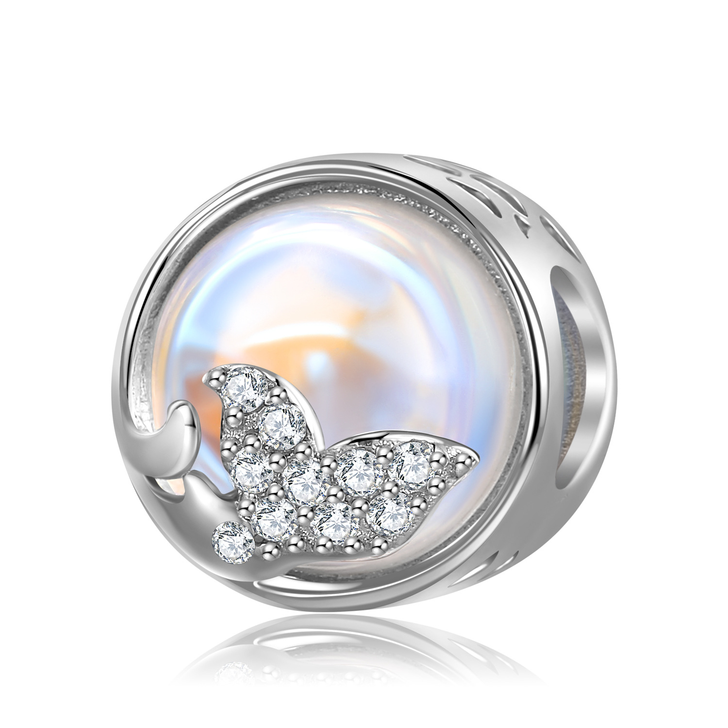 Moonstone Mermaid Tail Charm - 925 Sterling Silver Round Bead — Charms | MAOLE Fine Jewelry