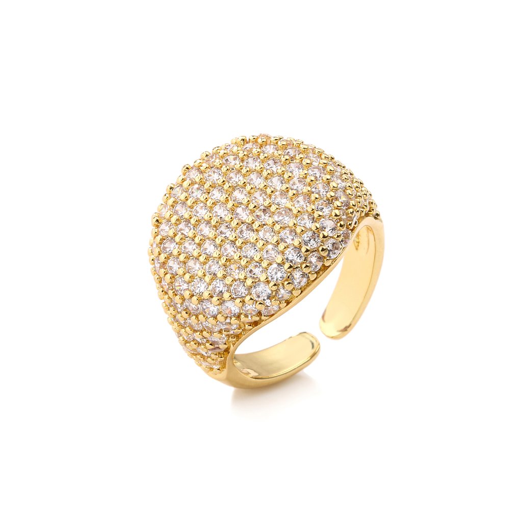 Full-Diamond Circular Open Geometric Zirconia Ring 18K Real Gold Plating Adjustable Women's Ring — Clear/Gold