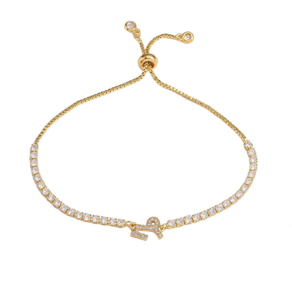 Zodiac Sign Adjustable Tennis Bracelet - Zirconia Constellation Charm Bolo Bracelet — Gold - Taurus