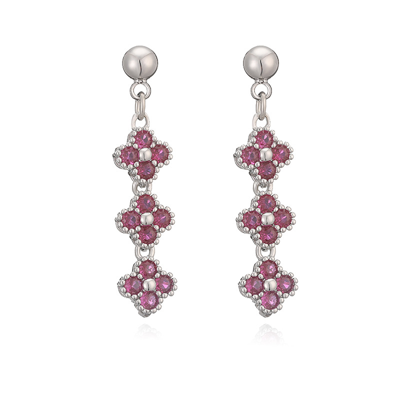 Elegant Crystal Flower Tassel Drop Earrings - Triple Floral Dangle Studs 23