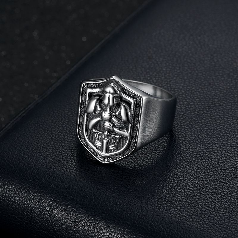 Steel Templar Knight Crusader Signet Ring — view 3