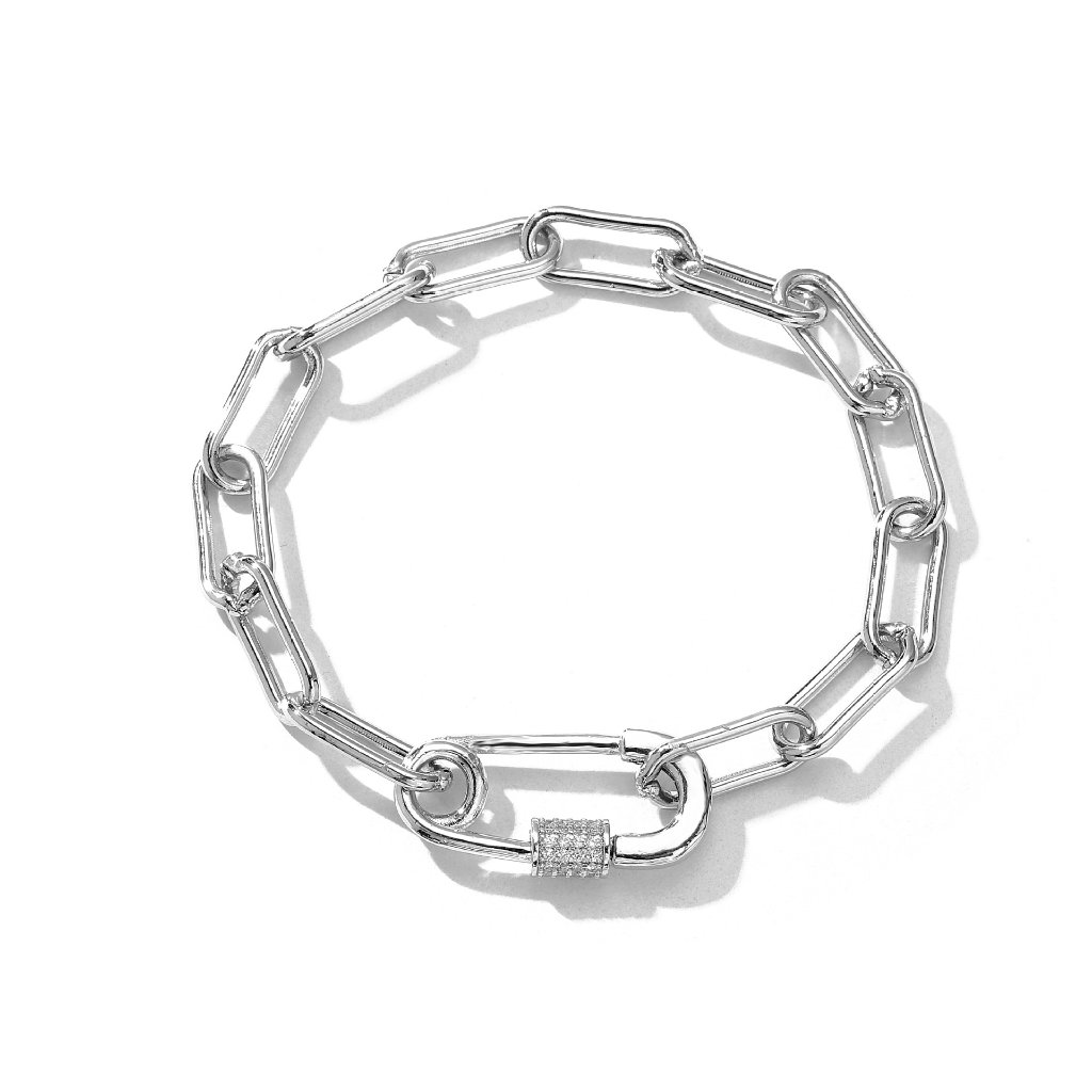 Micro-Pave Safety Pin Paperclip Chain Necklace and Bracelet - Hip-Hop Trendy Jewelry 4