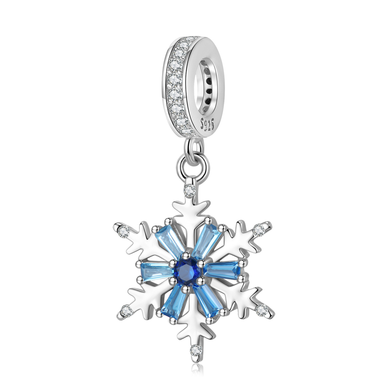 Blue Sparkling Snowflake Charm Christmas S925 Sterling Silver Dangle for DIY Bracelet and Necklace — Charms | MAOLE Fine Jewelry