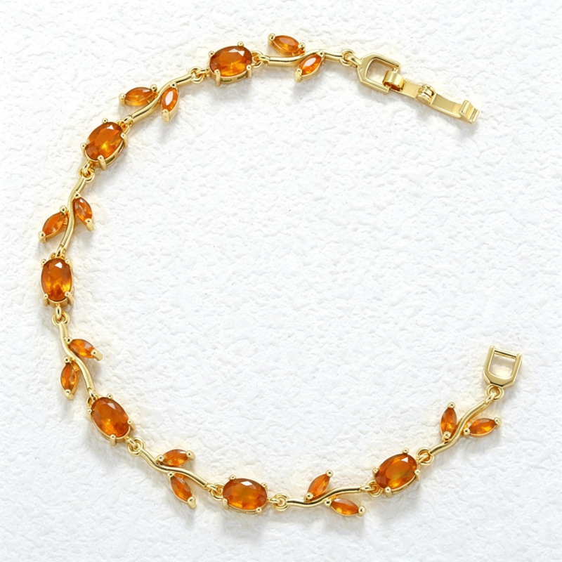 Elegant Versatile Copper-Inlaid Colorful Diamond Branch and Petal Bracelet, Fashion Luxury Leaf and Tulip Layering Jewelry