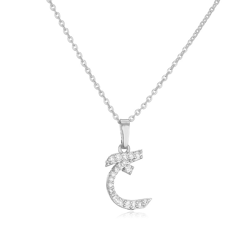 Copper Inlaid Zircon Arabic Letter Pendant Necklace Personalized Hip-Hop Letter Chain Silver Tone 12