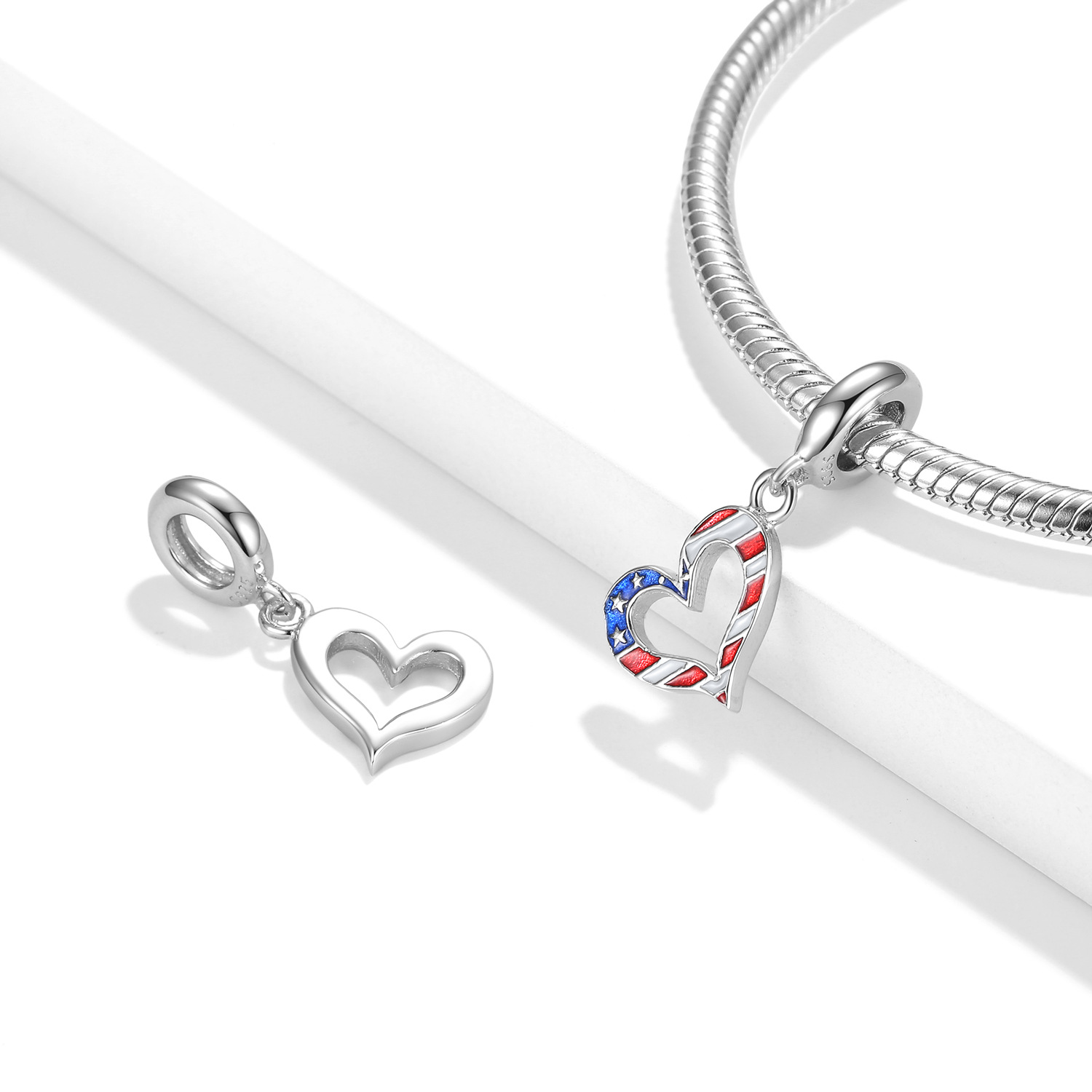 Colorful Enamel Heart Charm - 925 Sterling Silver Pendant — view 3
