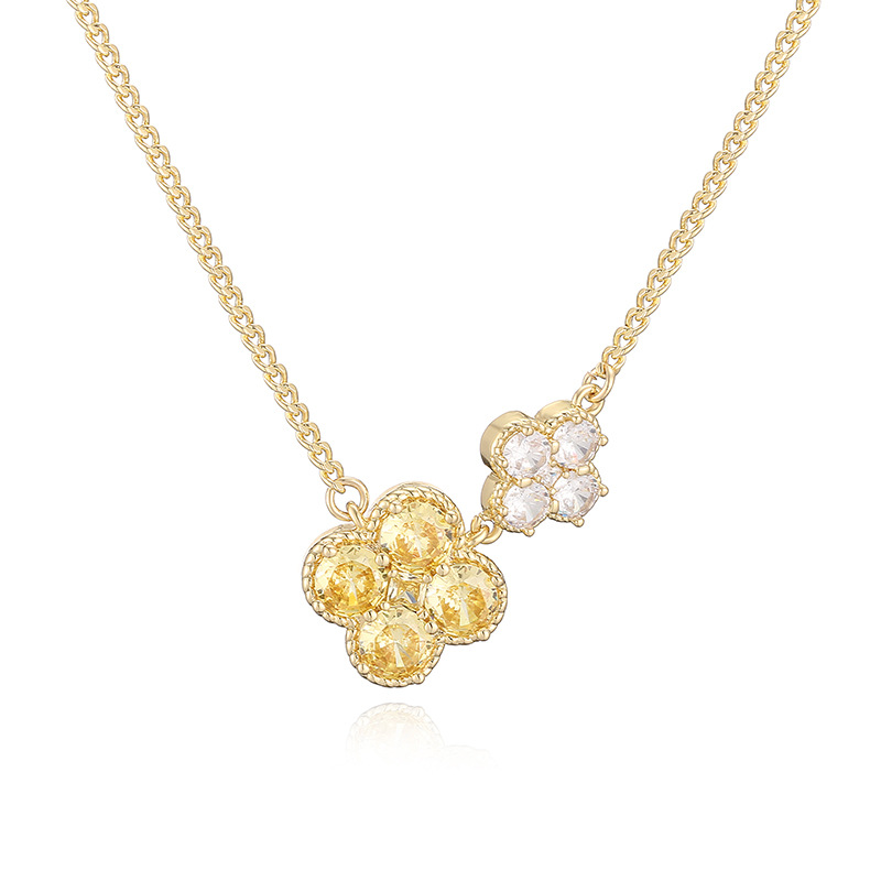 18K Gold Plated Colorful Crystal Flower Necklace - Elegant Floral Clavicle Chain 4