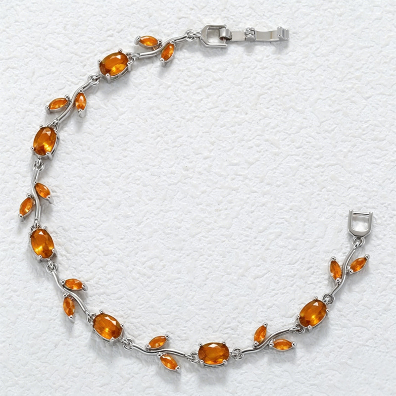 Elegant Versatile Copper-Inlaid Orange Crystal Leaf and Petal Bracelet, Fashion Luxury Tulip Layering Jewelry