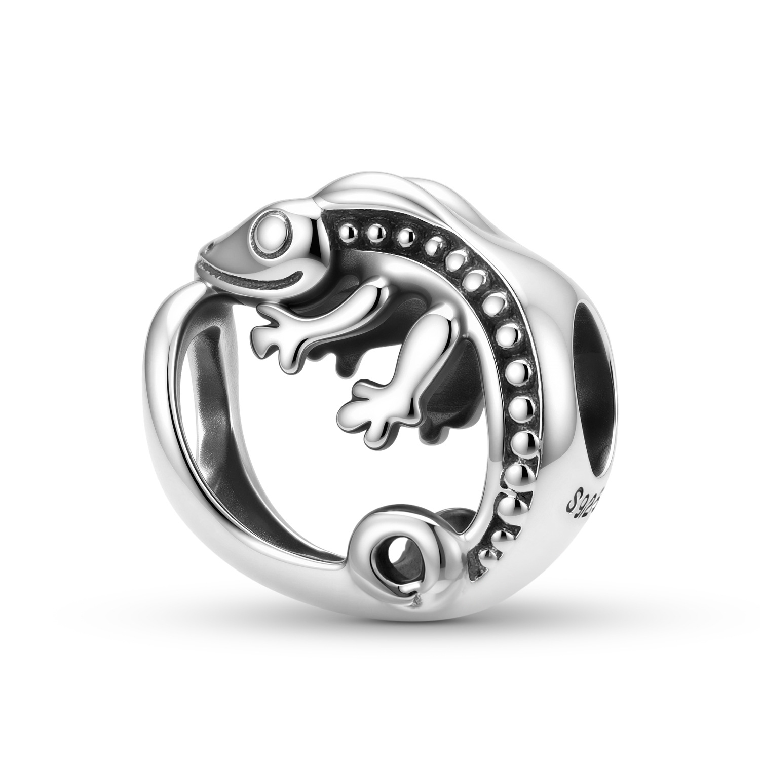 S925 Sterling Silver Chameleon Charm - Animal Shape Openwork Bracelet Bead