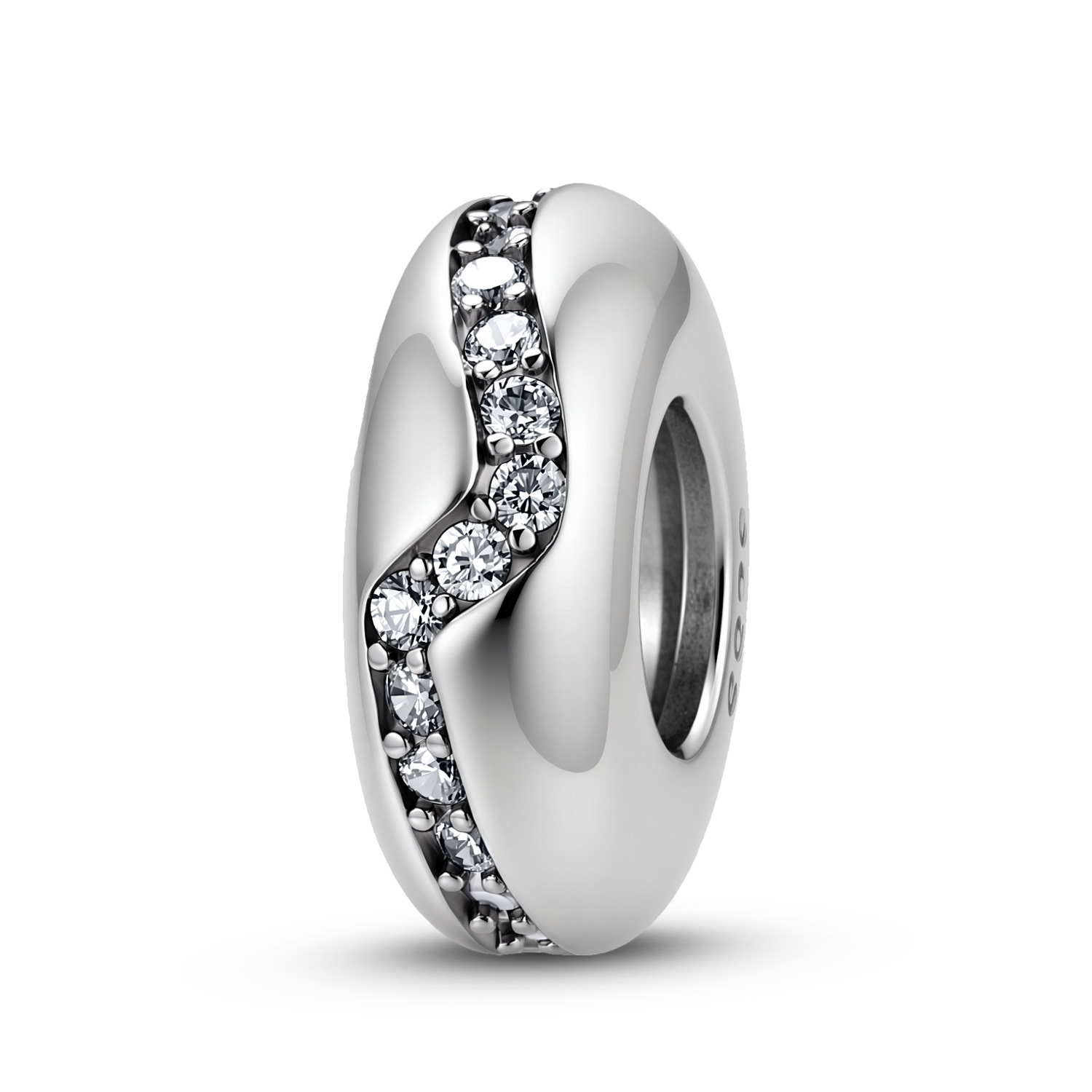 S925 Sterling Silver Wave Ring-Shaped Zircon-Wrapped Spacer Bead