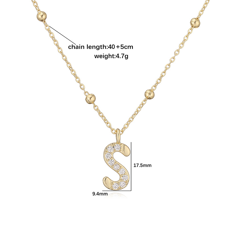 Gold-Tone Copper Zircon Inlaid 26 Letter Beaded Station Chain Necklace Versatile Alphabet Clavicle Chain 2