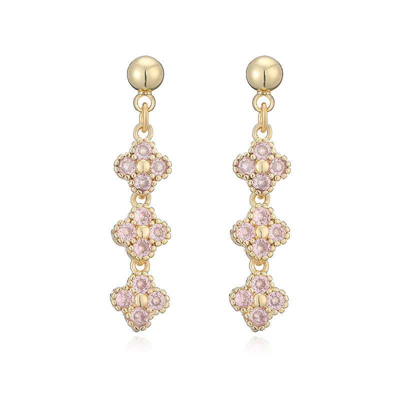 Elegant Crystal Flower Tassel Drop Earrings - Triple Floral Dangle Studs 9