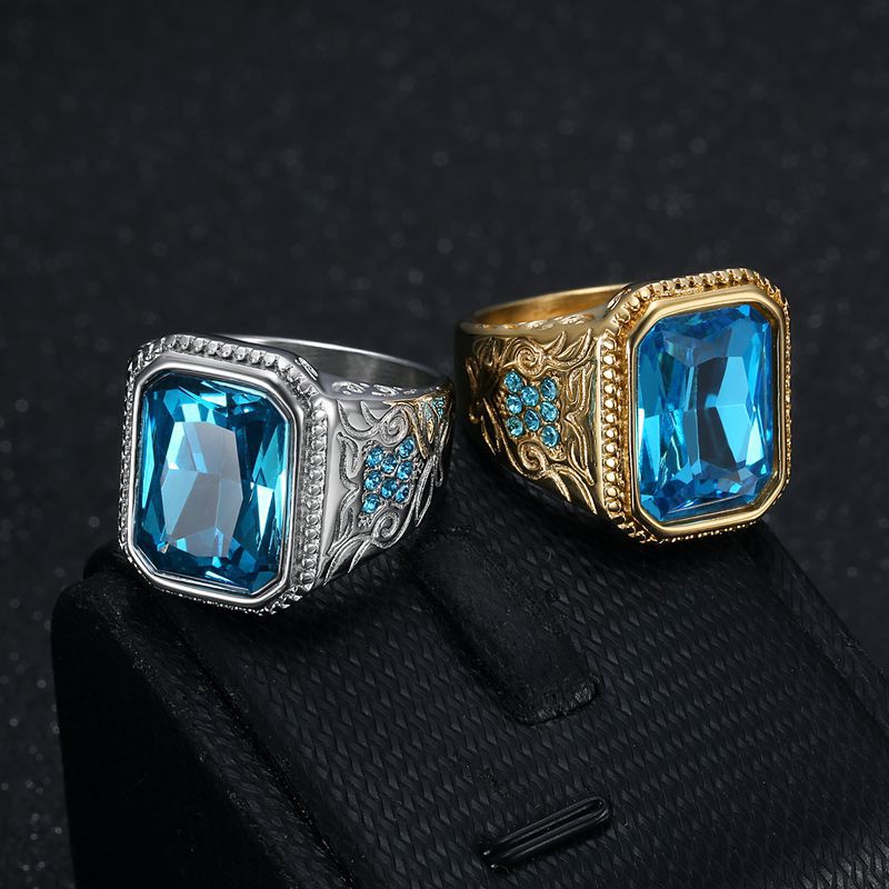 Ice Blue Rhinestone Glass Gemstone Signet Ring — Rings | MAOLE Fine Jewelry
