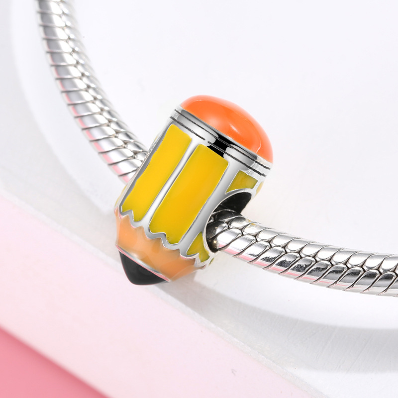 Pencil Charm - 925 Sterling Silver Enamel Bead — view 2