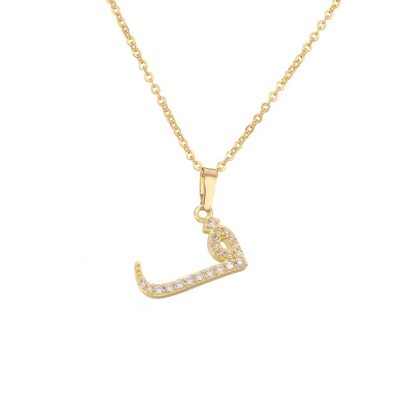 Copper Inlaid Zircon Arabic Letter Pendant Necklace Personalized Hip-Hop Letter Chain 12