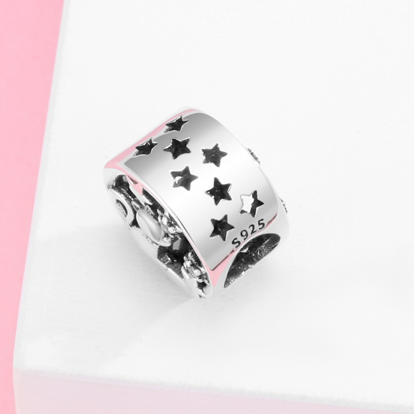 Cat and Star Charm Bead S925 Sterling Silver Openwork Dangle for DIY Bracelet — view 3