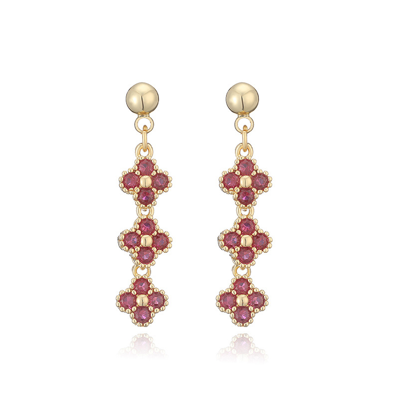Elegant Crystal Flower Tassel Drop Earrings - Triple Floral Dangle Studs 14