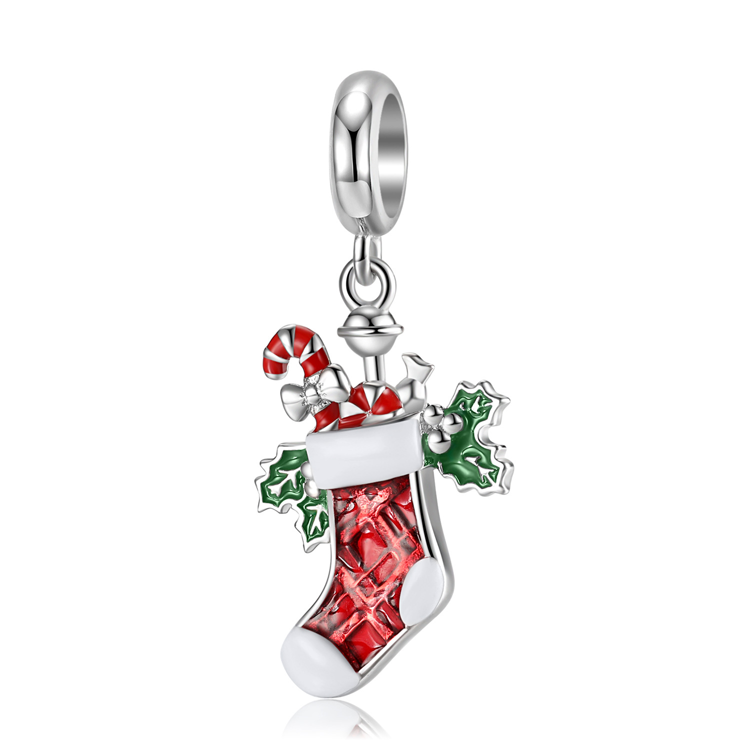 Christmas Stocking Charm - 925 Sterling Silver Enamel Pendant — Charms | MAOLE Fine Jewelry